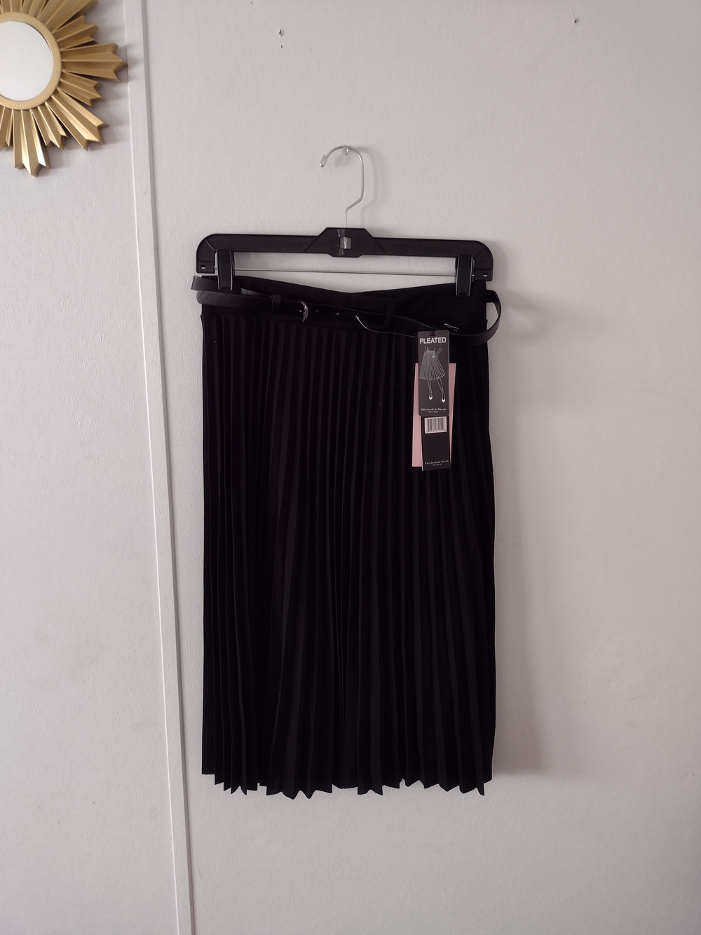 Elizabeth & Nicole Womens Black Pleated Petite Medium Skirt